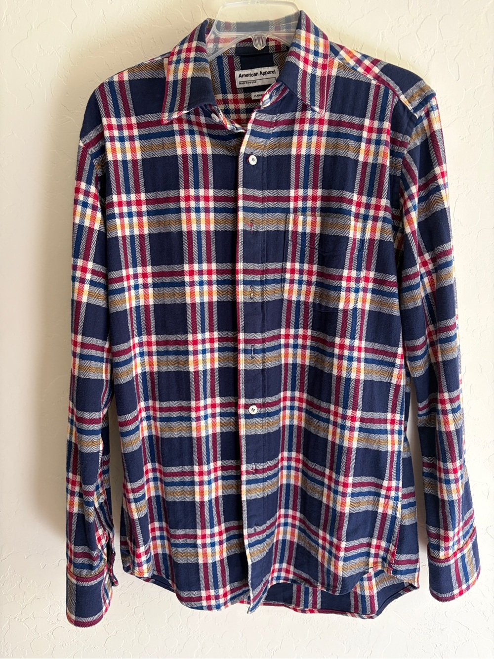American Apparel Navy Red Plaid Button-Down Shirt